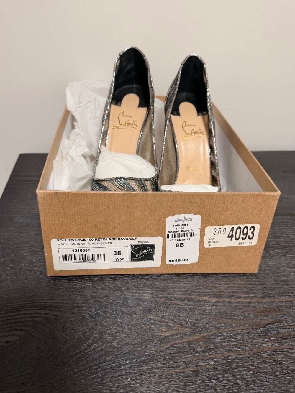 Christian Louboutin Follies Lace 100 Blue Silver Pumps Size 38